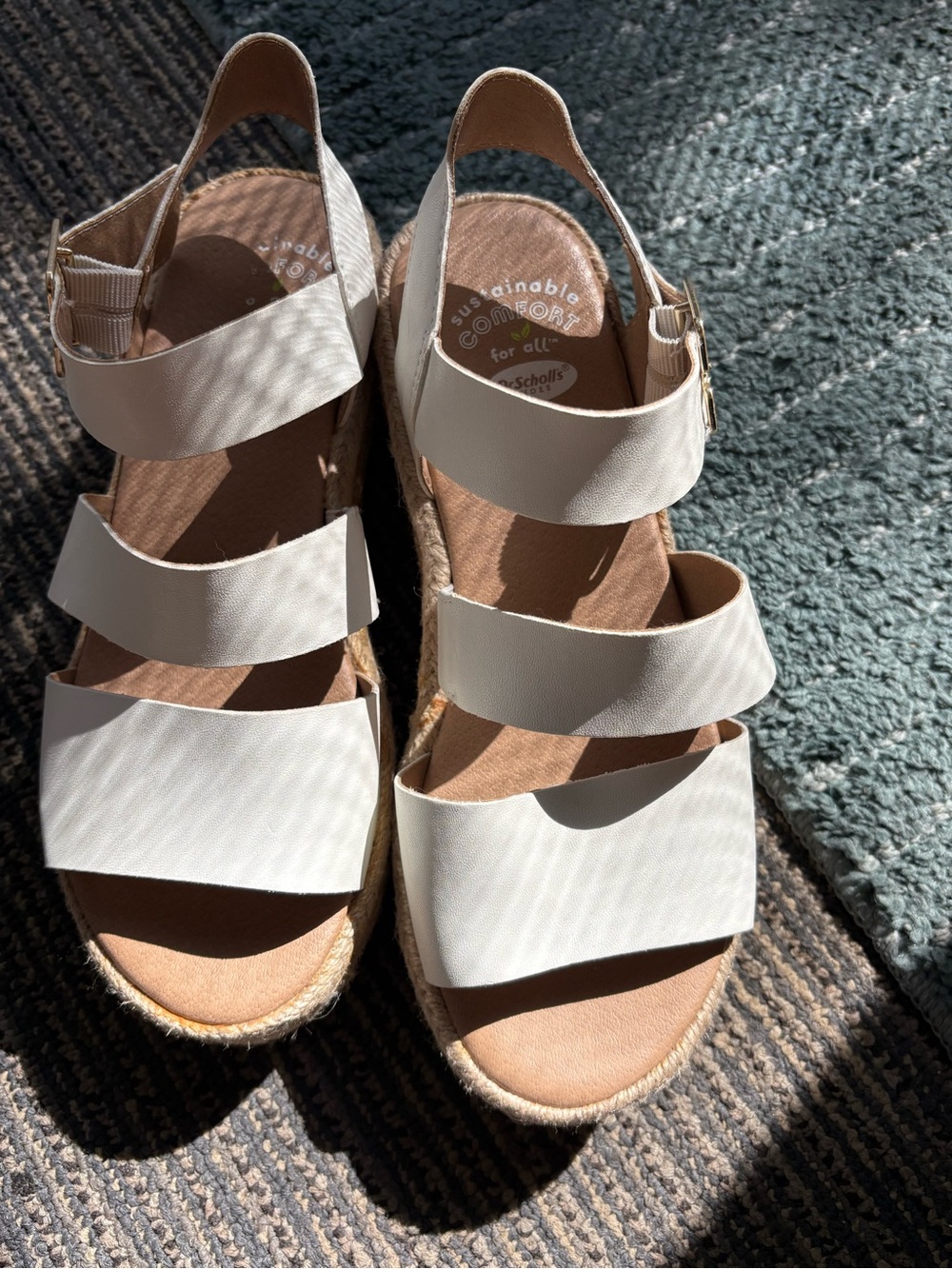 Dr. Scholl's Cream Multi-Strap Espadrille Wedge Sandals